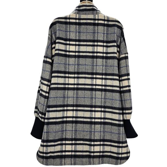 Steve Madden Womans size L Plaid Times Jacket Oversize Shacket Navy gray NEW - Picture 4 of 8
